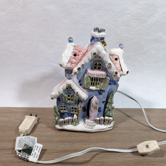 Other - Vintage Cozy Corner Blue Pink Ceramic Lighted Cottage Christmas House 50s-70s